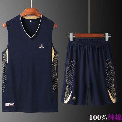 篮球服100%纯棉套装男夏季宽松运动跑步健身比赛印字定制训练