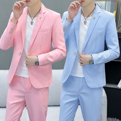 韩版青年休闲小西装套装男士春季新款韩版西服外套帅气搭配三件套