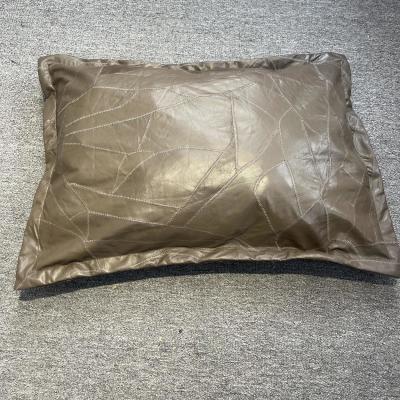 真皮舒适抱枕头层绵羊皮拼皮枕套清凉靠垫沙发靠枕复古几何睡觉枕