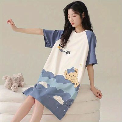 夏天新款睡衣女夏可爱卡通圆领短袖睡裙女夏季款学生可外穿家居服优惠券