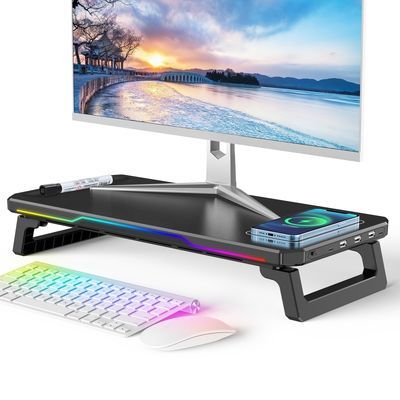 显示器增高架,桌面桌带USB HUB,带15W无线充带RGB