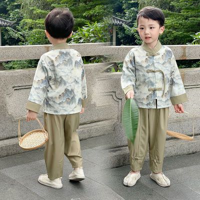 男童汉服中国风夏季套装儿童唐装男孩中式套装儿童短袖帅气两件套