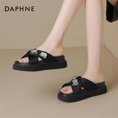 Daphne/达芙妮厚底拖鞋女外穿气质新款夏季时尚百搭水钻网
