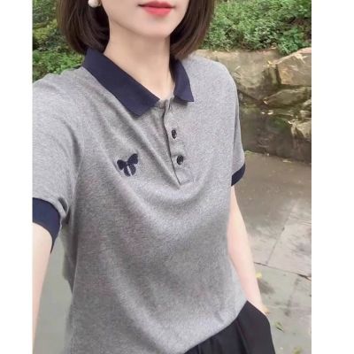 短袖T恤女2024夏季新款时尚polo领洋气刺绣韩版百搭显瘦上衣薄款