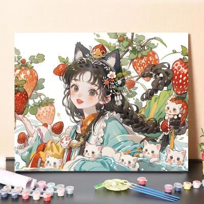 古风少女数字油画diy手工卡通动漫唯美卧室填充涂色油彩装饰画