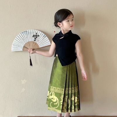 女童复古夏季马面裙背心新中式国风夏装两件套小童民国风新款儿童