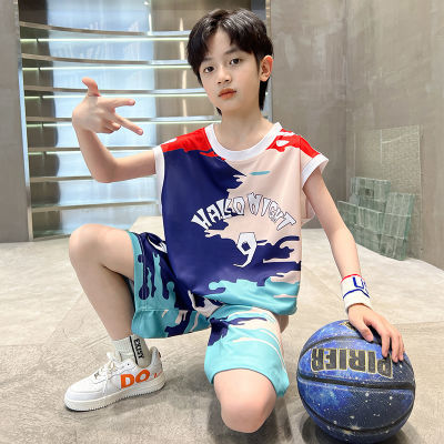 男童夏季套装篮球服2024新款中大童男孩无袖背心儿童运动速干球衣