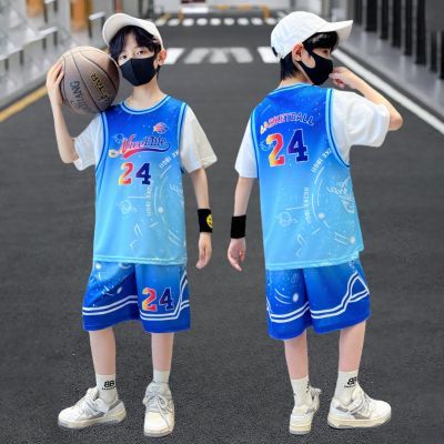 儿童篮球服中大童速干24号短袖球衣假两件运动夏季男孩两件套帅