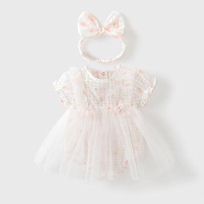 女宝网纱哈衣裙0-2岁夏季宝宝洋气衣服公主爬服婴儿纯色连体衣