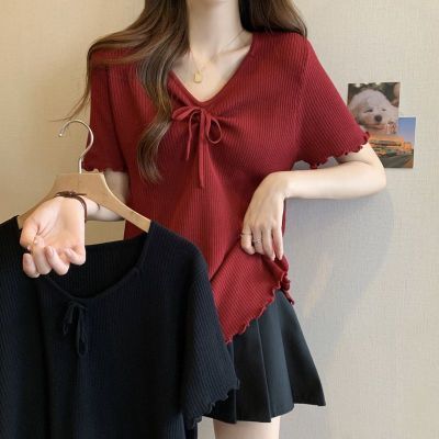 冰丝螺纹短袖t恤女夏季2024新款韩版修身显瘦减龄大码上衣女ins风