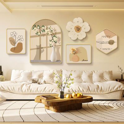北欧客厅装饰画带钟表现代简约沙发背景墙壁画创意高档奶油风挂画