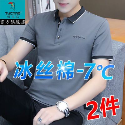 啄木鸟官方高档丝棉夏季短袖T恤男士纯棉休闲男装翻领POLO上衣薄