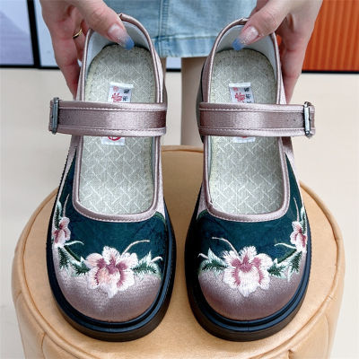 夏季新中式国风鞋复古民族风厚底高跟鞋新款老北京布鞋轻便舒适