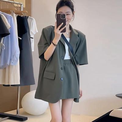 2024新款韩版减龄夏季时尚套装小个子短袖西装高腰短裙两件套