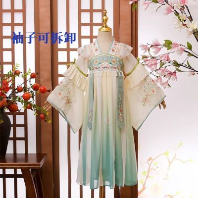 六一女童汉服夏季中国风复古连衣裙超仙女孩古筝表演服装儿童唐装