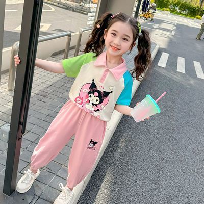 女童装韩版洋气2024新款儿童夏装小女孩夏季卡通短袖两件套装