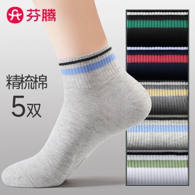 【芬腾】新款袜子男士短袜夏季棉袜ins潮流吸汗透气条纹休闲运动袜男