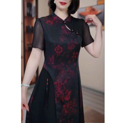 黑红时尚夏季新款遮肉显瘦收腰修身气质连衣裙HR0329中国风