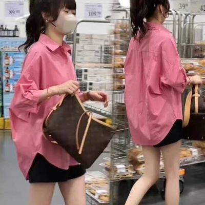 韩版休闲翻领中袖衬衫女士夏季新款简约宽松百搭小众减龄外穿上衣