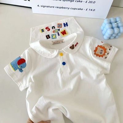 可爱的短袖T恤~夏季日系新款儿童卡通刺绣海军风短袖上衣宝宝半