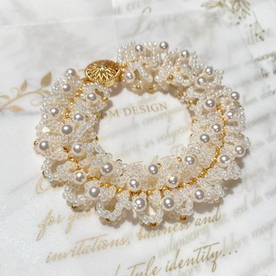 蕾丝米珠手链多层精致拍照百搭花朵珍珠手工编织爆款正品永久时尚