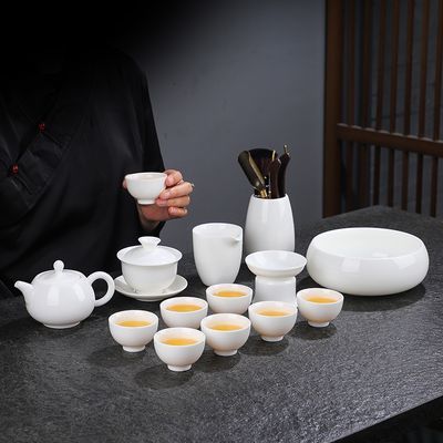 陶瓷羊脂玉功夫茶具套装家用品盖碗茶壶茶杯办公室茶具全套
