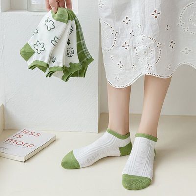 韩版可爱小兔子浅口短袜子女学生少女心绿色透气船袜夏天