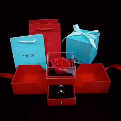 高档双开玫瑰皂花首饰礼盒项链对戒指饰品盒高级感礼物包装仪式感