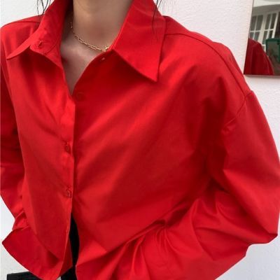 防晒红色衬衫长袖2024春季新款设计宽松显瘦慵懒衬衣外套上衣