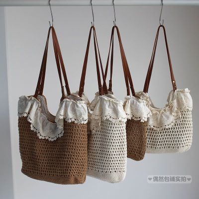 偶然包铺 日韩系波西米亚甜美ins棉线针编织袋子沙滩包森女单