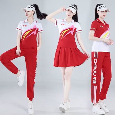 广场舞服装新款套装短袖跳舞蹈衣服中国红杨丽萍运动装团队演出服