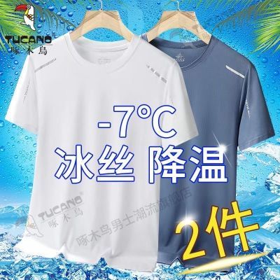 啄木鸟冰丝短袖T恤夏季潮流圆领速干体恤韩版男士新款上衣ins潮