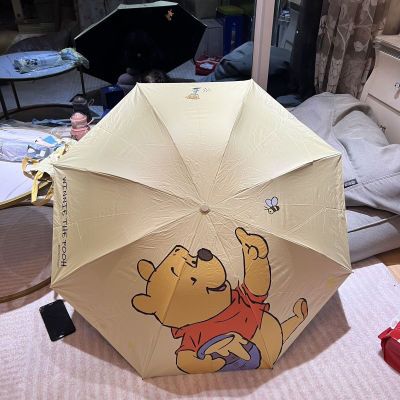 迪士尼维尼熊晴雨可爱防晒雨伞两用遮阳紫外线折叠便携黑胶太阳伞
