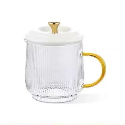 日式玻璃茶杯把手加厚耐高温耐热透明水杯品茗竖纹茶具玻璃杯家用