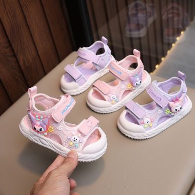 夏季新款婴儿宝宝鞋子女童凉鞋库洛米亮灯卡通软底包头公主沙滩鞋