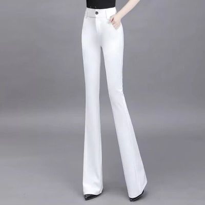 白色裤子女喇叭裤2024夏季薄款垂感高腰大码修身显瘦显腿长微喇裤