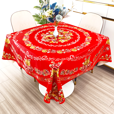 桌布正方形喜庆红色防水防油免洗家用圆餐桌台布布艺方桌盖布中式