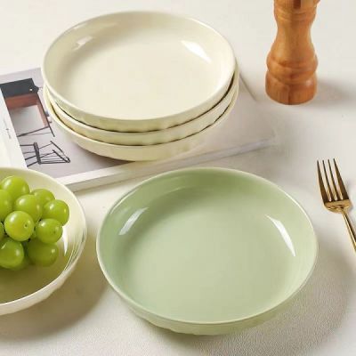 奶油深盘陶瓷盘子菜盘新款家用碟子餐盘高级感轻奢餐具碗碟套装