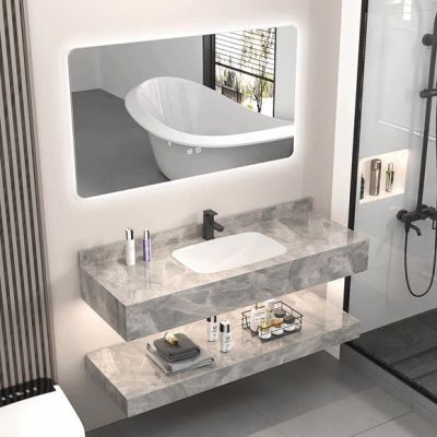 岩板定制一体双层洗手盆洗脸轻奢卫生间北欧现代简约浴室柜组合
