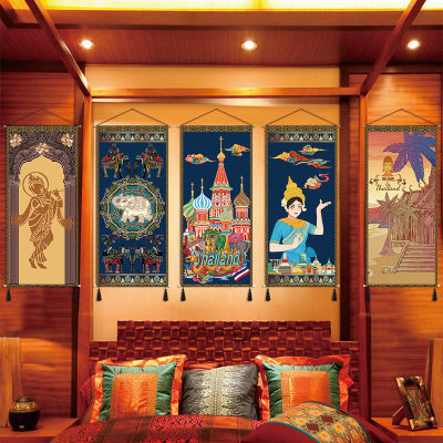 东南亚泰式装饰挂画挂布泰国风餐厅酒店会所民宿背景布画挂毯壁画