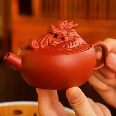 原矿朱泥龙腾盛世功夫茶壶紫砂凤鸣泡茶壶手工浮雕原矿泥茶具茶器