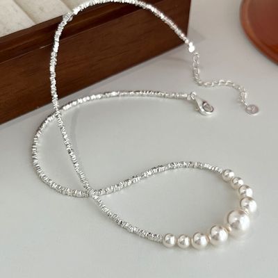 S999足银碎银子珍珠项链简约ins法式高级轻奢女友情人节闺蜜礼物