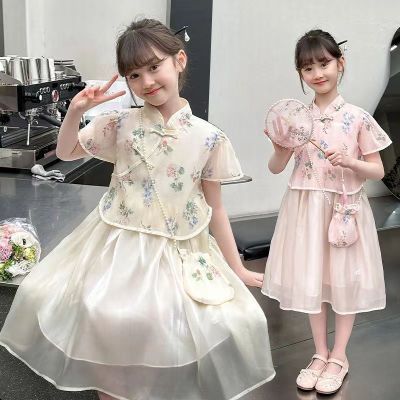 新款女孩盘扣女童中式连衣裙2024夏季公主汉服裙儿童洋气起旗袍裙