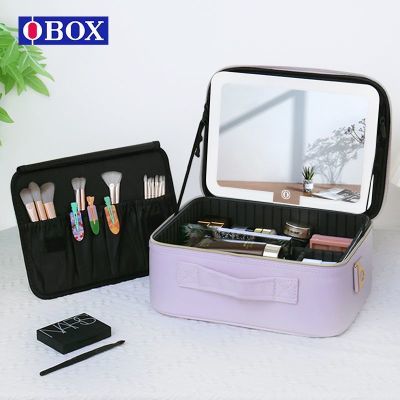 OBOX化妆包镜子手提大容量便携化妆品收纳旅行出差可爱美妆包包