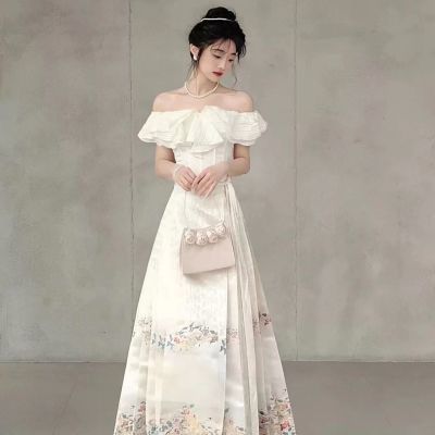 新中式国风原创改良马面裙一字肩半身裙礼服套装日常穿小个子夏季