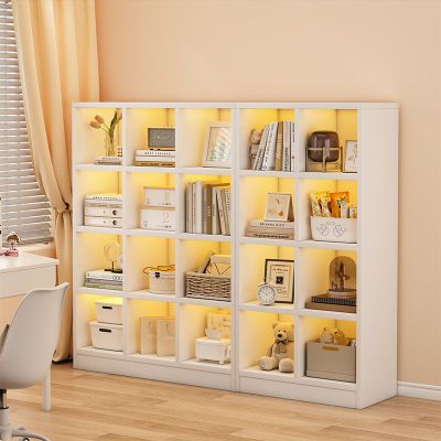 茶悦家居书架置物架落地书柜储物柜一体靠墙收纳家用多层防尘组合