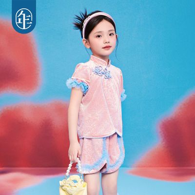 年衣童装新中式女童旗袍上衣2024夏季新款女孩国风唐装短袖T