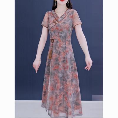 中式改良旗袍妈妈装夏季连衣裙2024洋气新款高端显瘦气质洋气