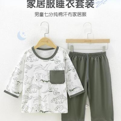 T24夏季新款男童七分袖家居服纯棉套装