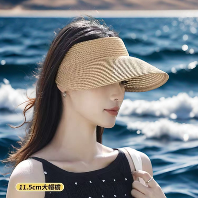 防晒遮阳空顶折叠太阳帽子女夏季防紫外线发箍镂空大帽檐凉帽草帽